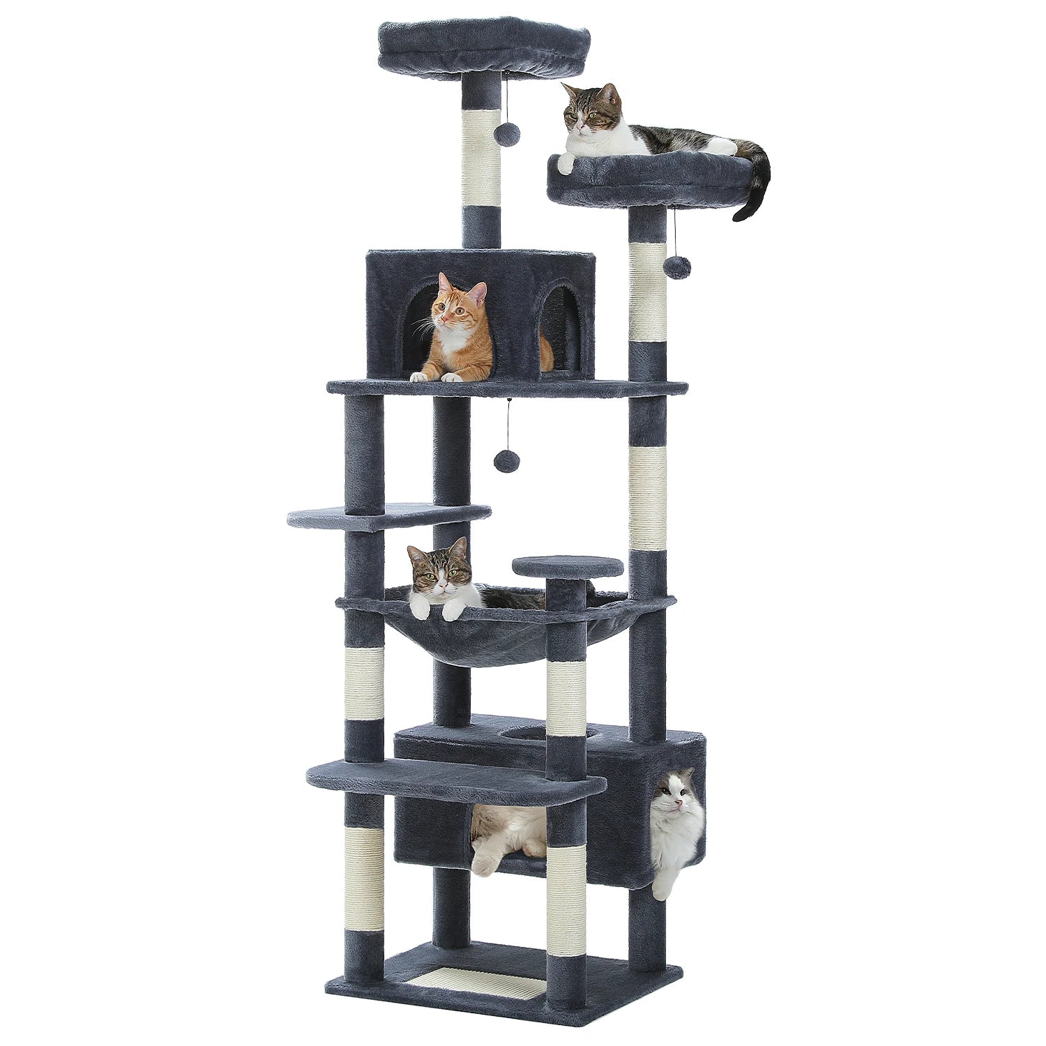 Large Cat Tree Tower with Hammock and Padded Perches - Deep grey / 184cm