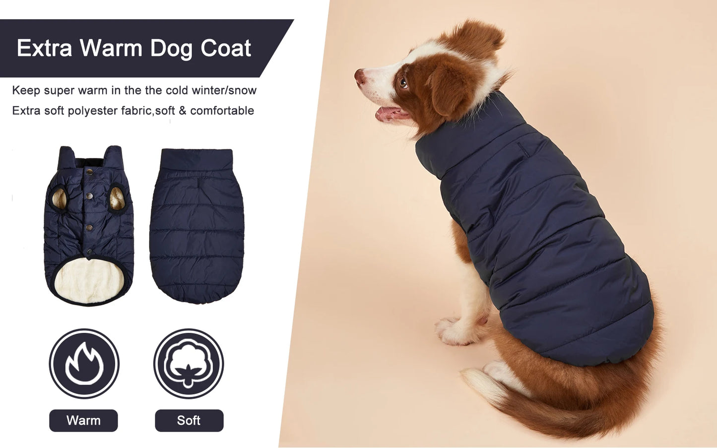 Cold-Proof Winter Dog Jacket with Fleece Lining - alternate angle