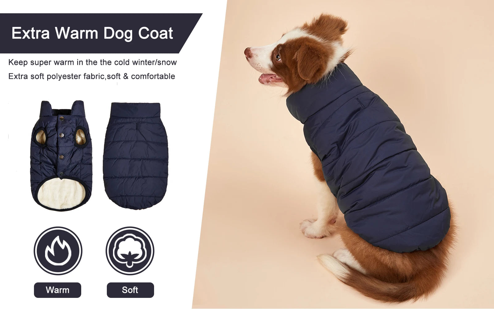 Cold-Proof Winter Dog Jacket with Fleece Lining - alternate angle