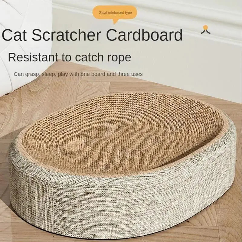 2-in-1 Oval Sisal Cat Scratcher and Bed - in use