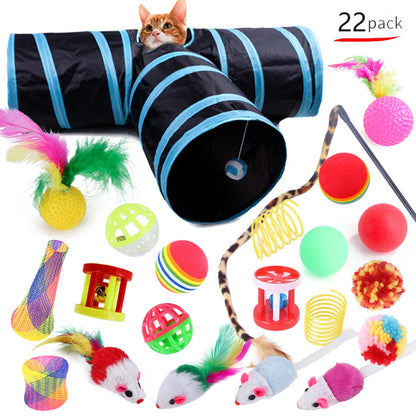 22 Piece Interactive Cat Toy Set with Tunnel and Wands - B99502