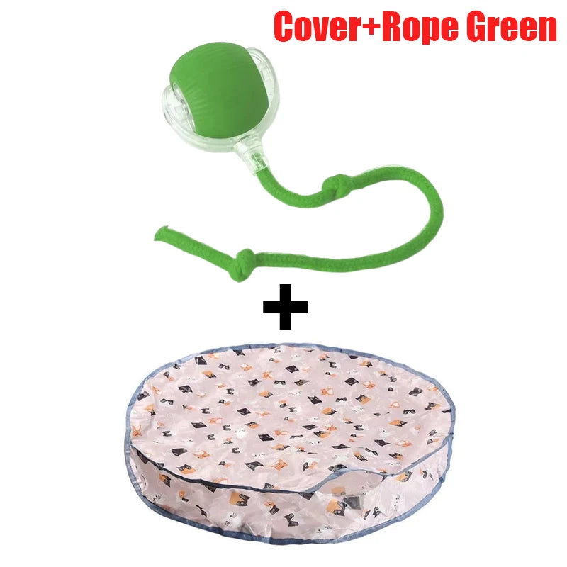 Interactive Motion Cat Toy Ball with Hide and Seek Pouch - Green Rope Style Set