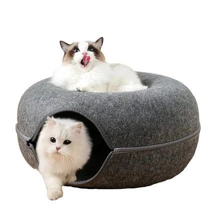 Donut Cat Bed with Built-in Felt Tunnel for Indoor Play - feature view