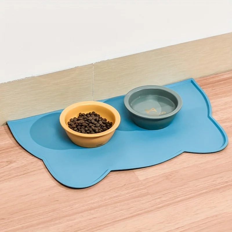 Waterproof Silicone Pet Feeding Mat with Raised Edge - in use