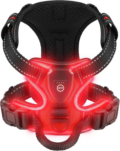Rechargeable LED No-Pull Dog Harness - L / Red