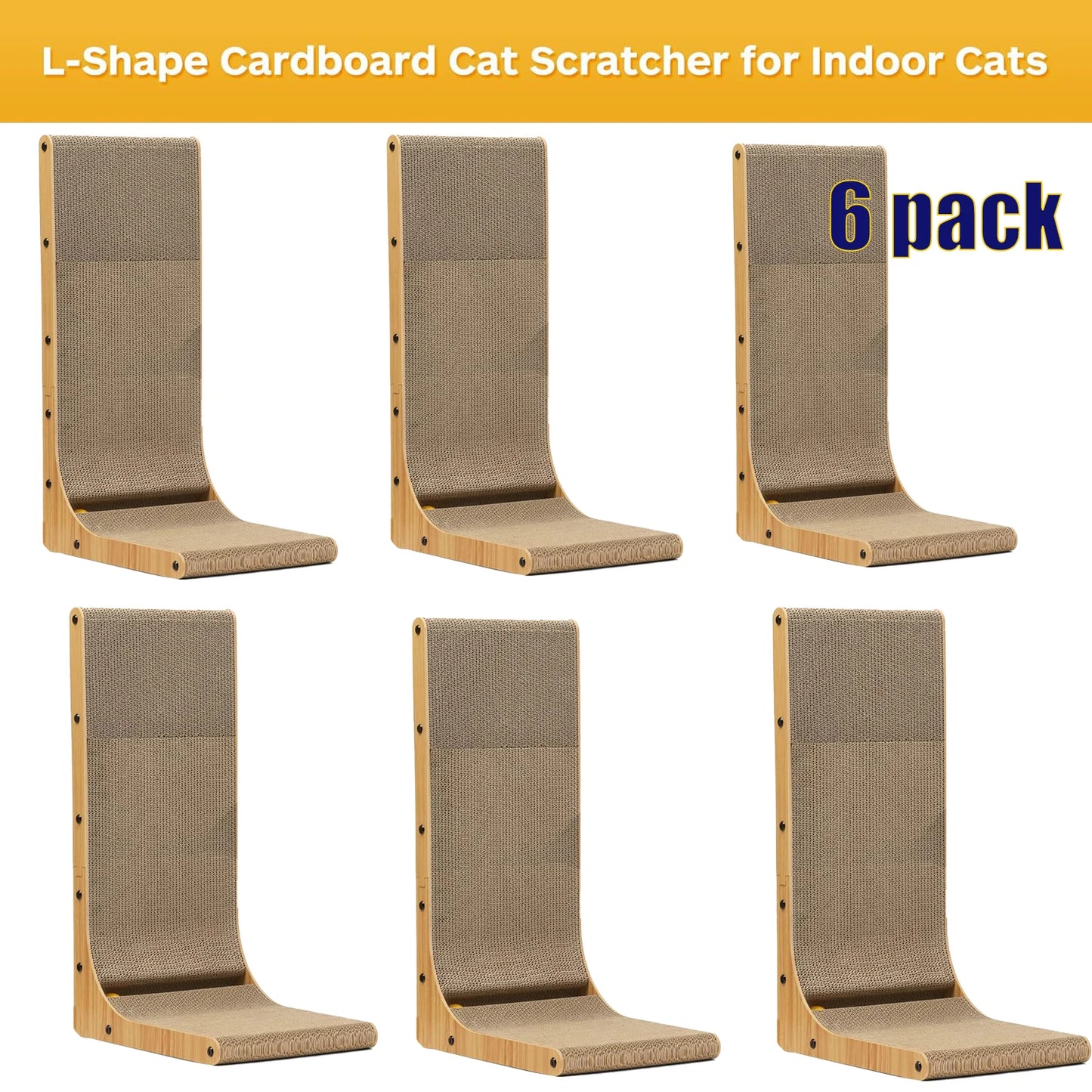 L-Shape Cardboard Cat Scratcher (23.6 Inch) - 6Pcs