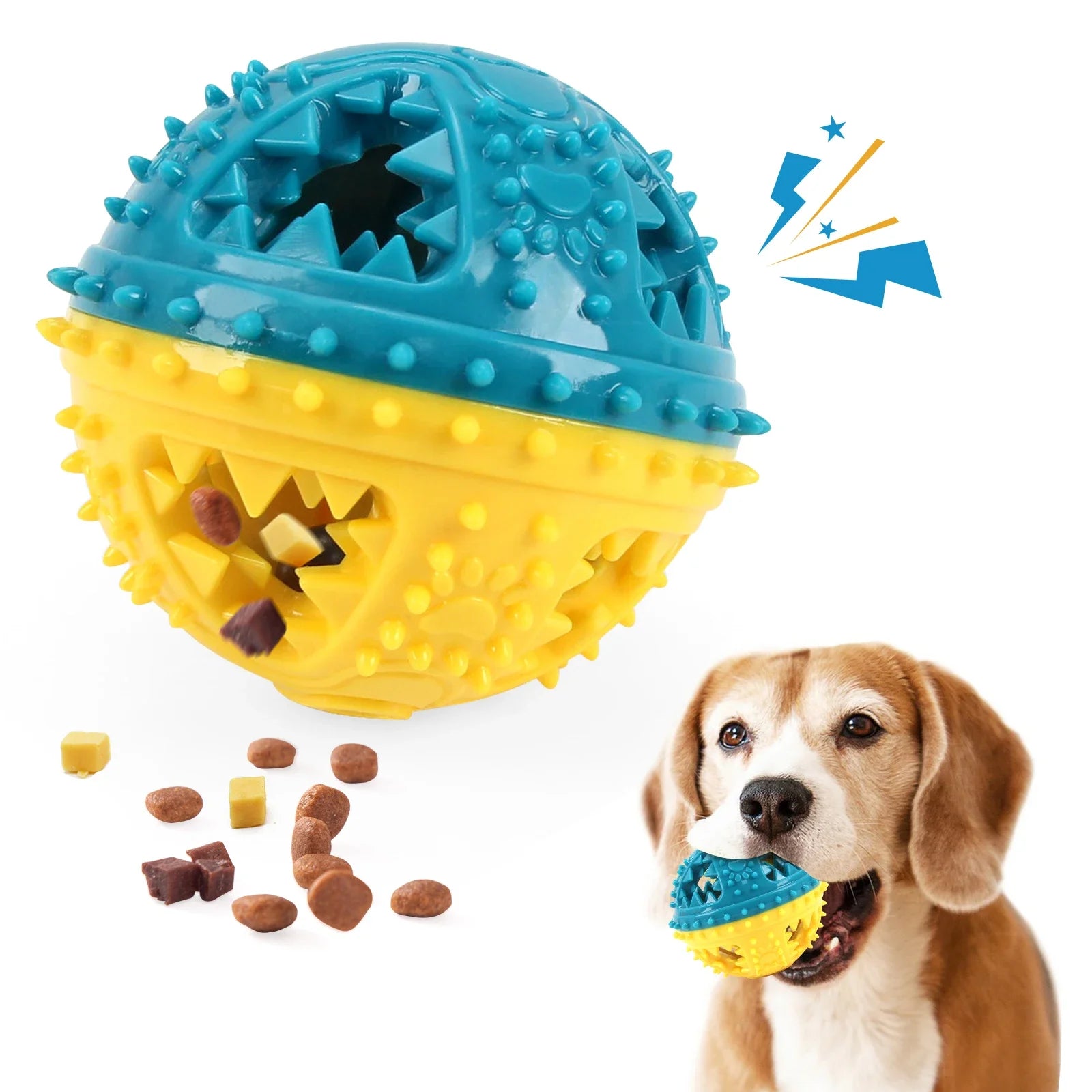 Treat-Dispensing Sound Ball for Dog Chewing - Yellow and blue