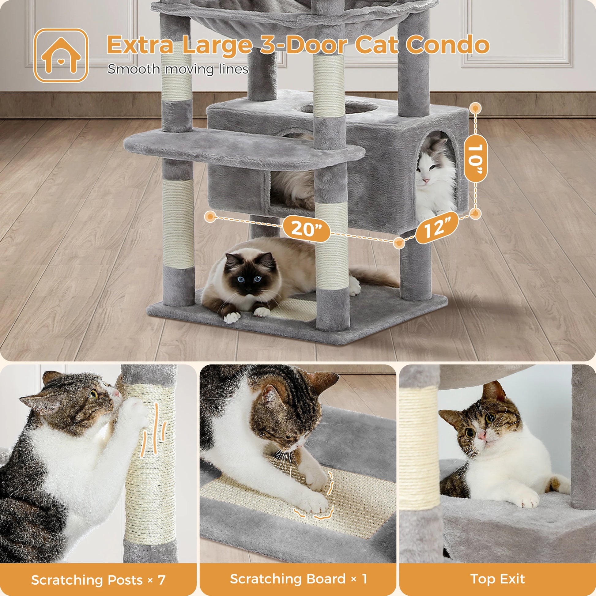 Large Multi-Level Plush Cat Tree with Condos - view 33