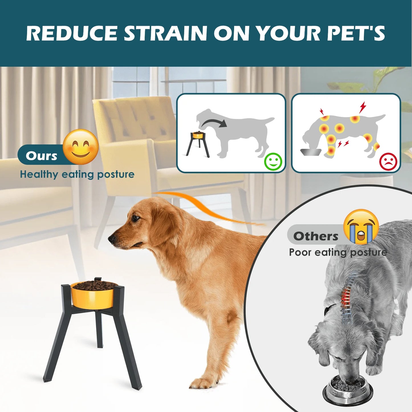 Metal Adjustable Raised Dog Bowl Stand for Large Dogs - in use