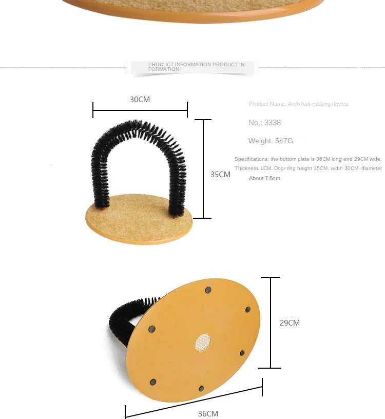 Cat Self-Grooming Arch with Massage Brush and Scratching Pad - from above