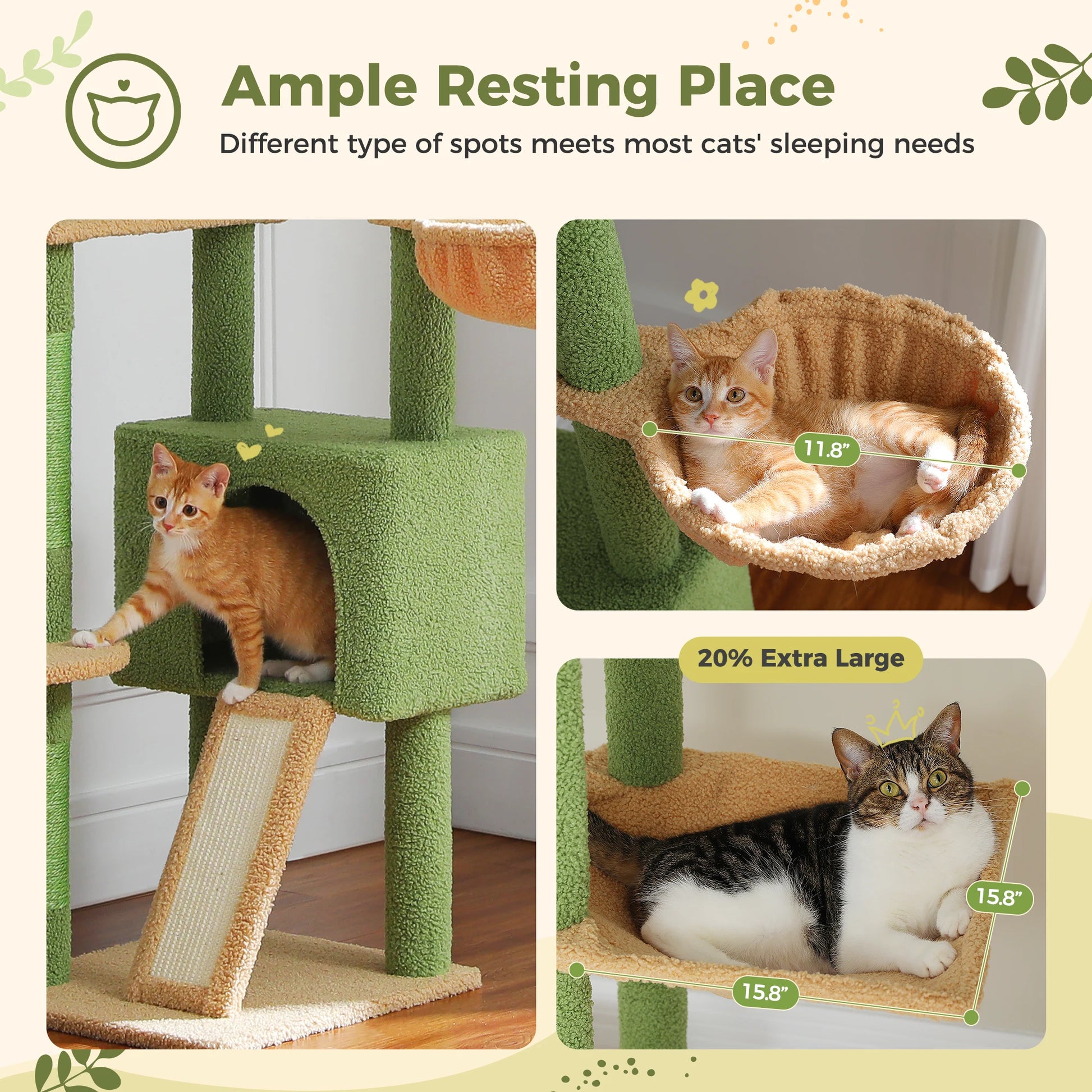 Height Adjustable Floor-to-Ceiling Cat Tree with Hammock - view 12
