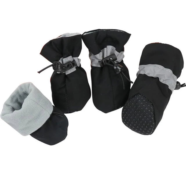 Waterproof Anti-Slip Winter Dog Boots with Socks (4 Pack) - 3 / black