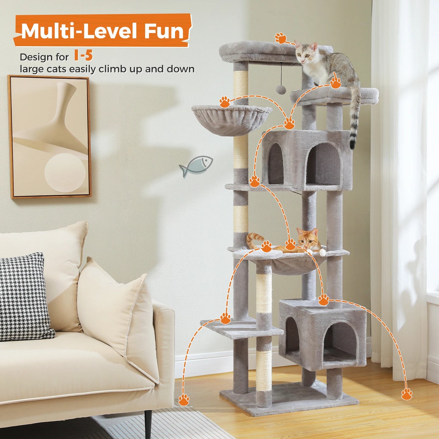 Large Multi-Level Plush Cat Tree with Condos - view 22