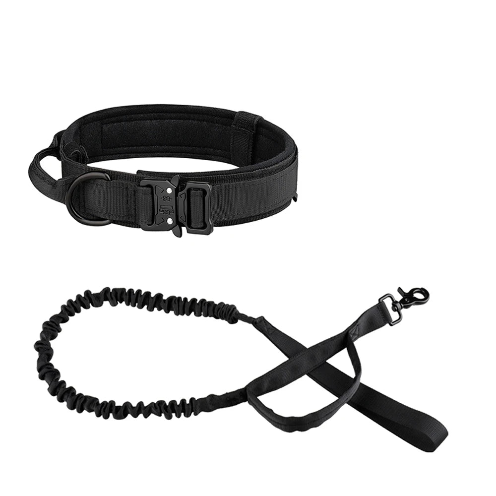 Tactical Dog Collar and Leash Set for Medium and Large Dogs - black / XL