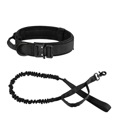 Tactical Dog Collar and Leash Set for Medium and Large Dogs - black / XL