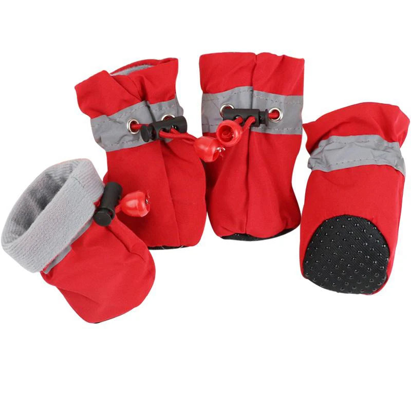 Waterproof Anti-Slip Winter Dog Boots with Socks (4 Pack) - 3 / Red
