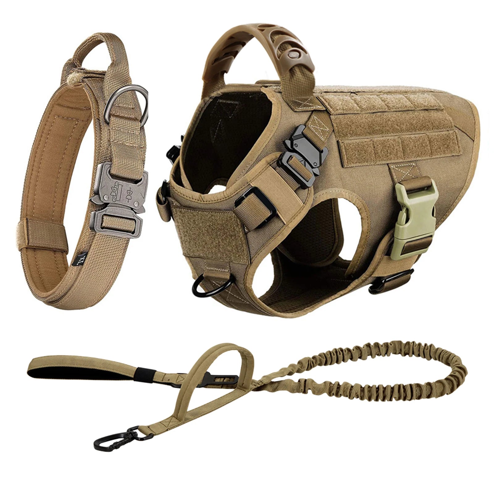 Large Dog Harness and Leash Set with Collar - M / Brown 3 Pieces