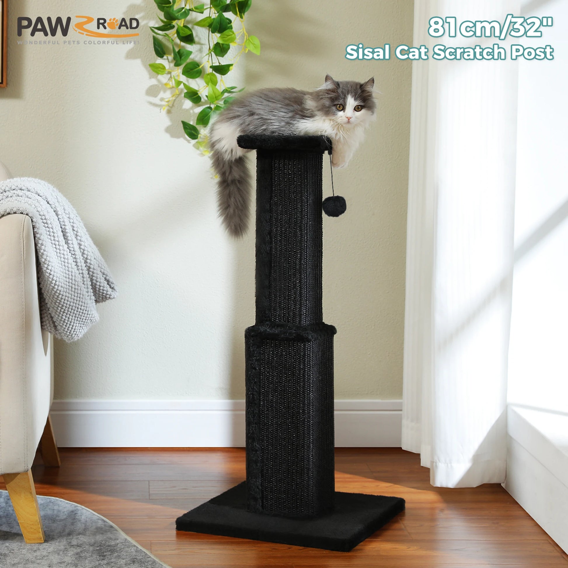 Large Sisal Cat Scratching Post with Dangling Ball - feature view