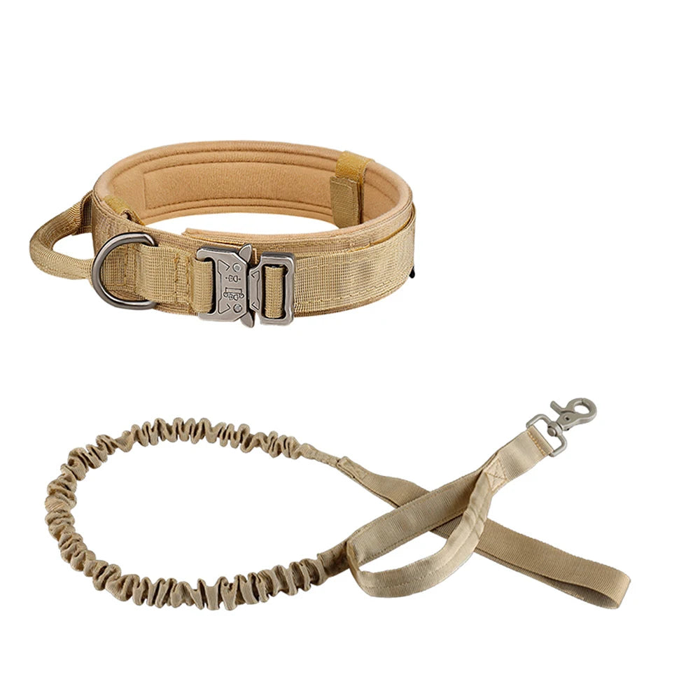Tactical Dog Collar and Leash Set for Medium and Large Dogs - khaki / XL