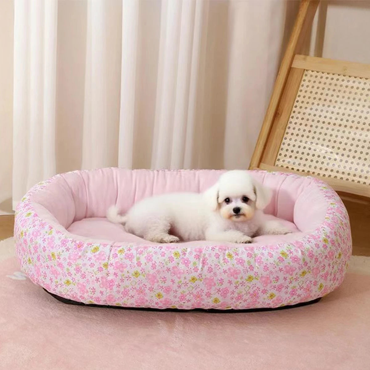 Floral All-Season Dog Bed for Small Breeds (4 Colors) - side view