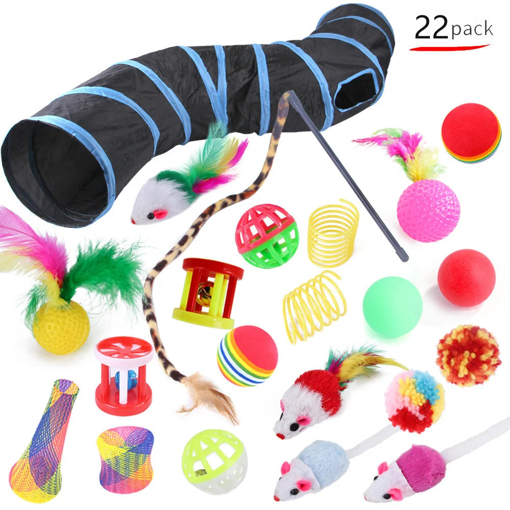 22 Piece Interactive Cat Toy Set with Tunnel and Wands - B99505