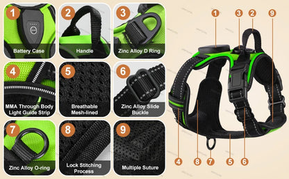 Rechargeable LED No-Pull Dog Harness - size reference