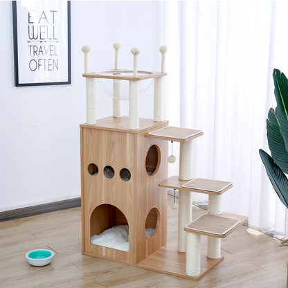 Multi-Level Wood Cat Tree with Hammock and Toys - view 36