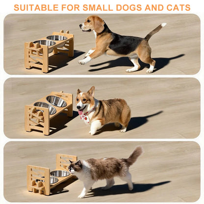 Adjustable Wooden Raised Pet Bowl Stand with Steel Bowls - lifestyle