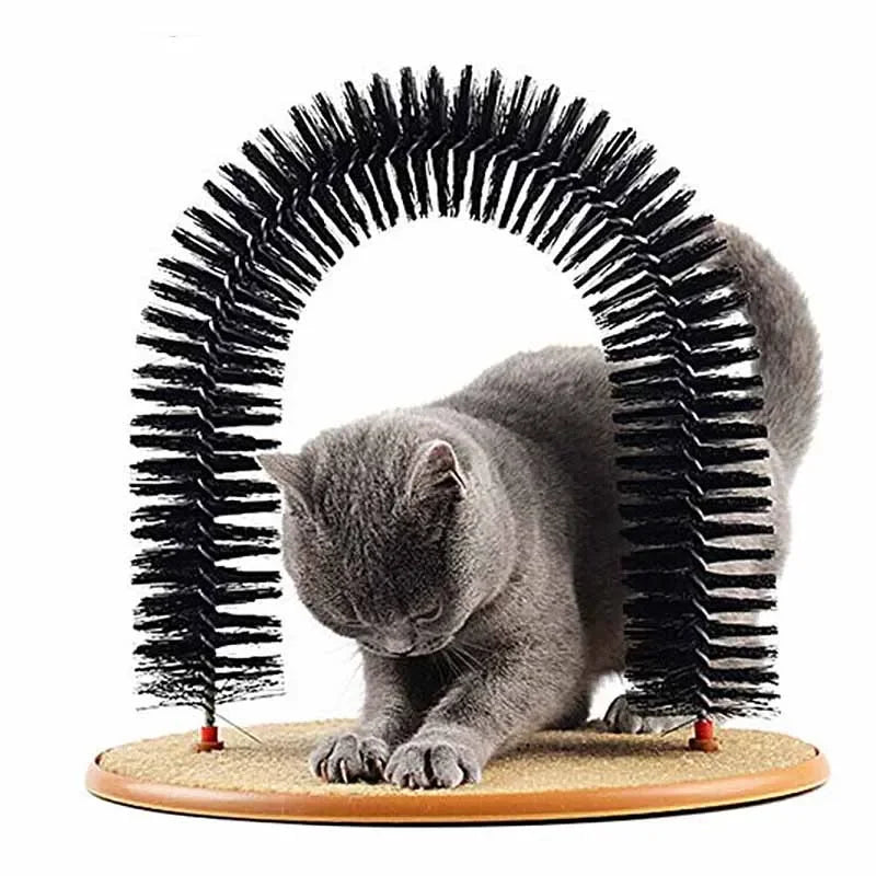Cat Self-Grooming Arch with Massage Brush and Scratching Pad - A