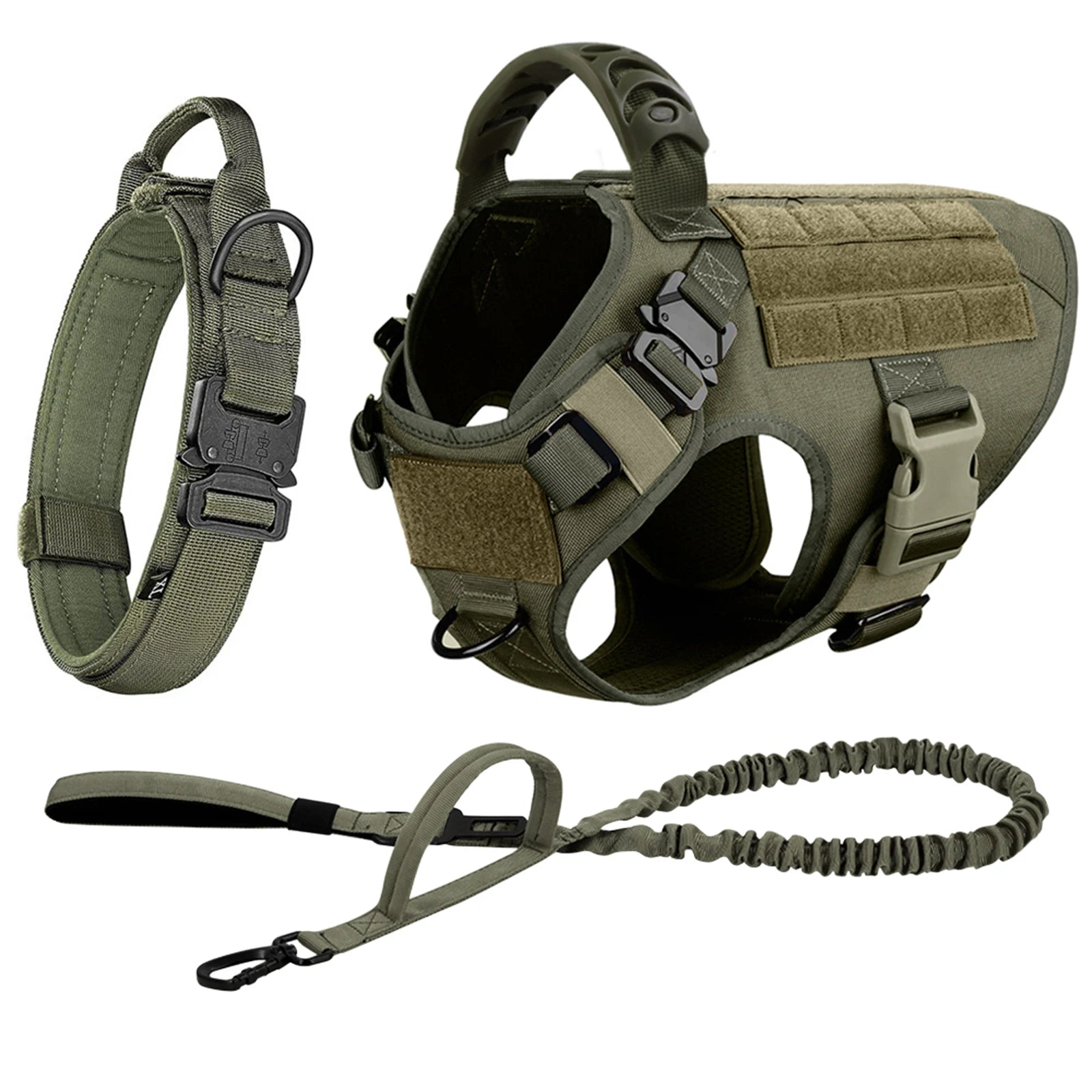 Large Dog Harness and Leash Set with Collar - M / Green 3 Pieces