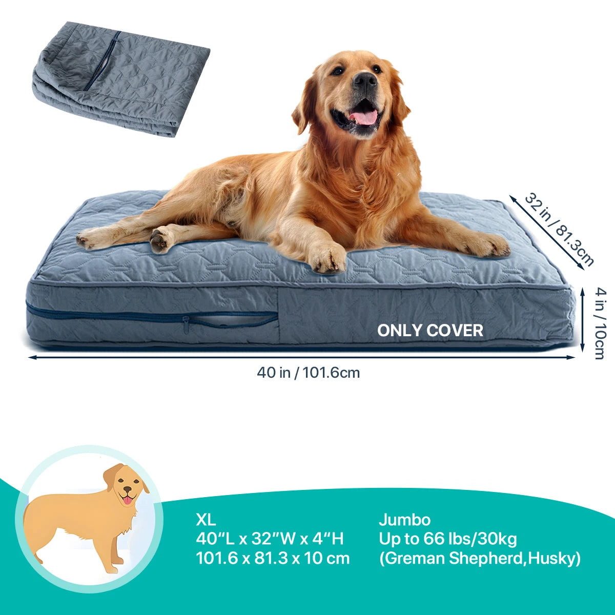 Orthopedic Dog Bed Cover for Large Dogs (Washable) - Slate Blue XL