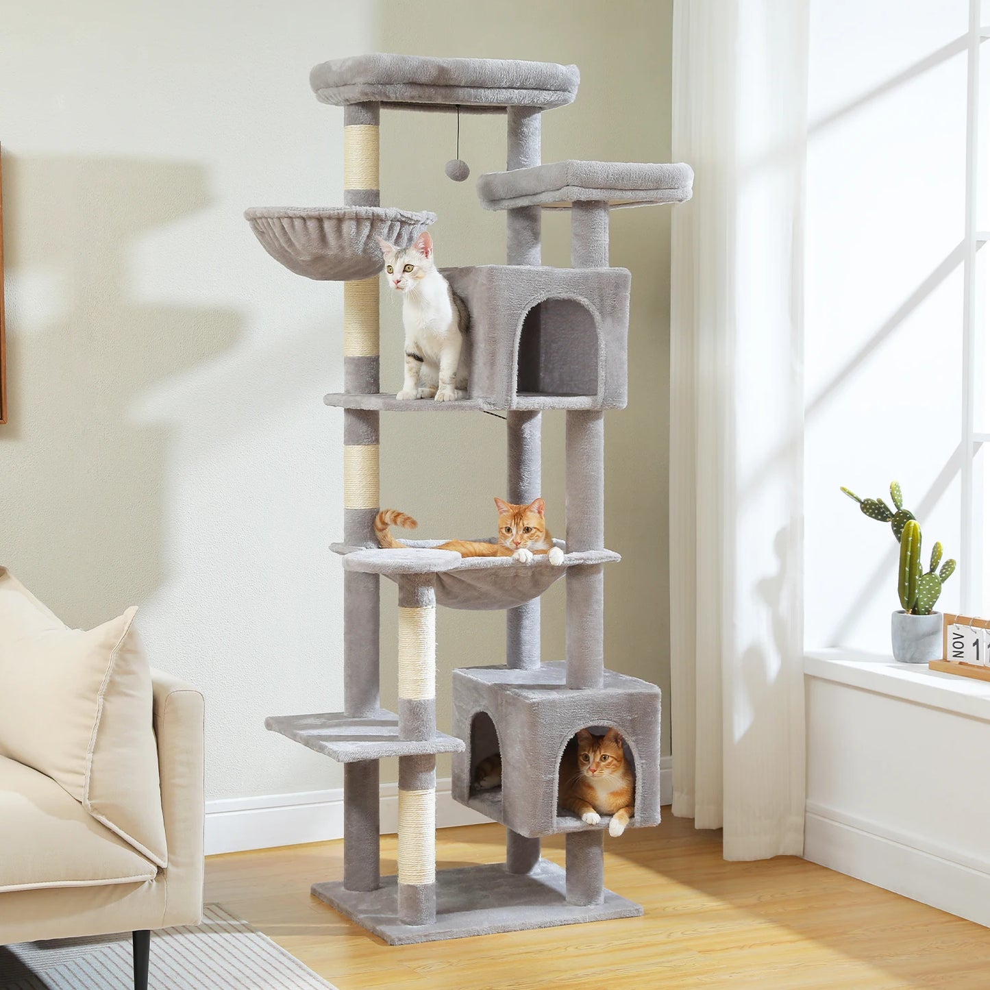 Large Multi-Level Plush Cat Tree with Condos - detail