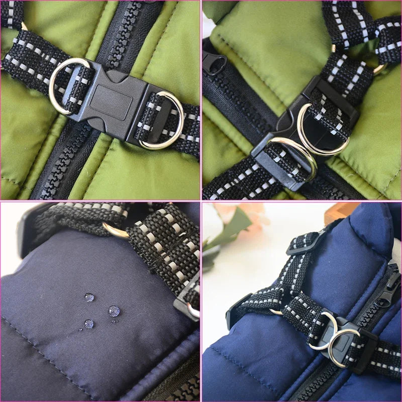 Waterproof Winter Dog Jacket with Built-in Harness - detail
