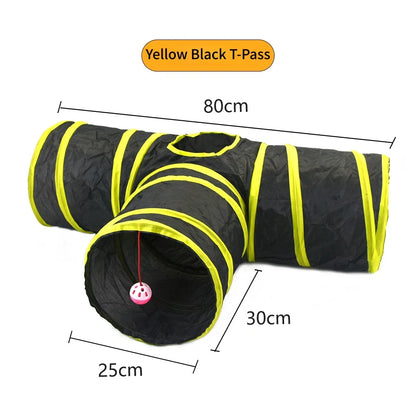 Foldable Cat Tunnel with Crinkle Paper for Indoor Play - Yellow T tunnels