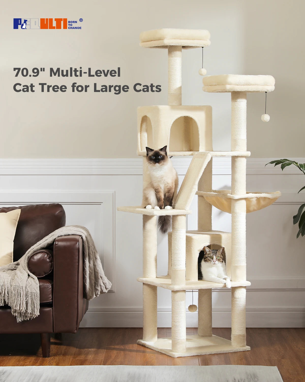 Large Multi-Level Plush Cat Tree with Condos - size reference