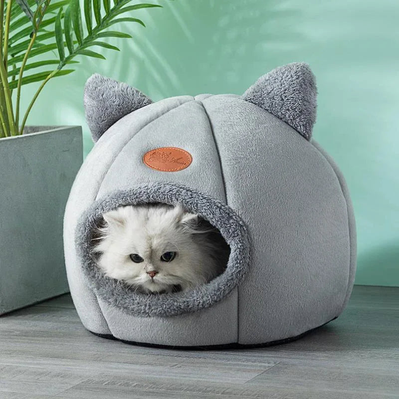 Cozy Winter Cat Cave Bed and Tent Nest - in use