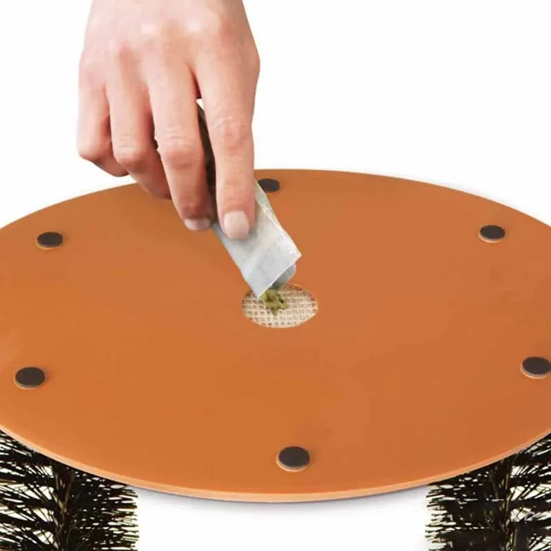Cat Self-Grooming Arch with Massage Brush and Scratching Pad - in use
