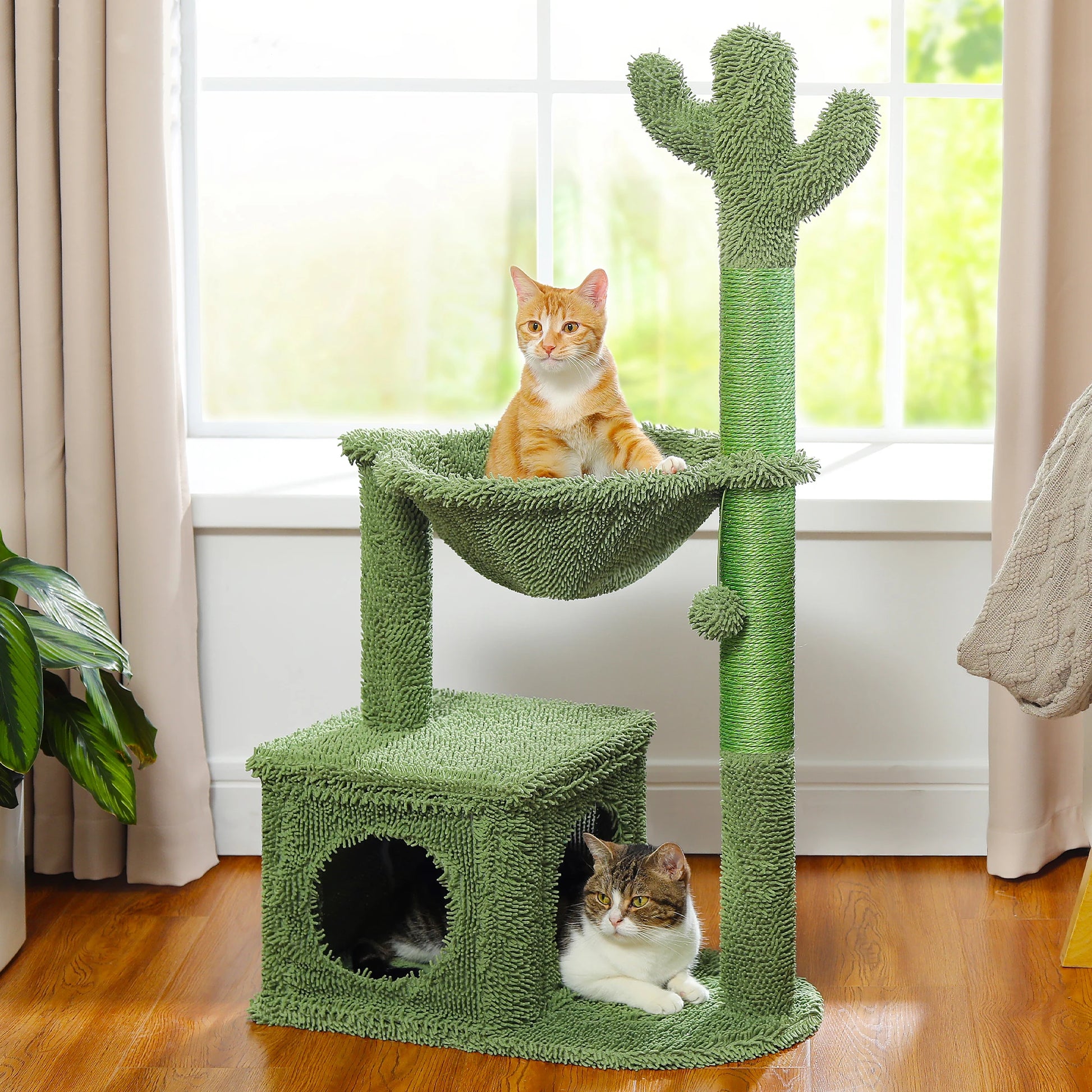 Cactus Cat Tree with Condo, Hammock and Toys - from above