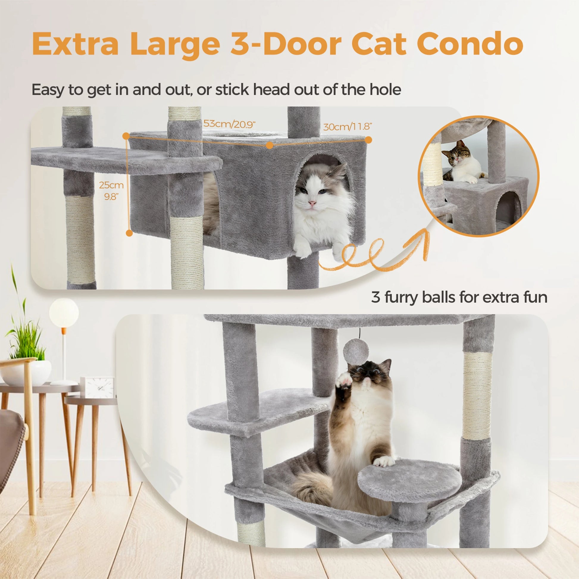 Large Multi-Level Plush Cat Tree with Condos - view 35