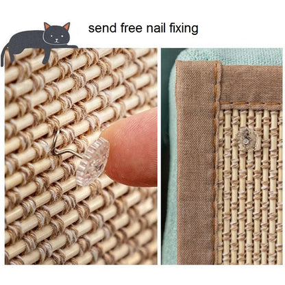 Natural Bamboo Cat Scratcher Mat for Furniture Protection - in use