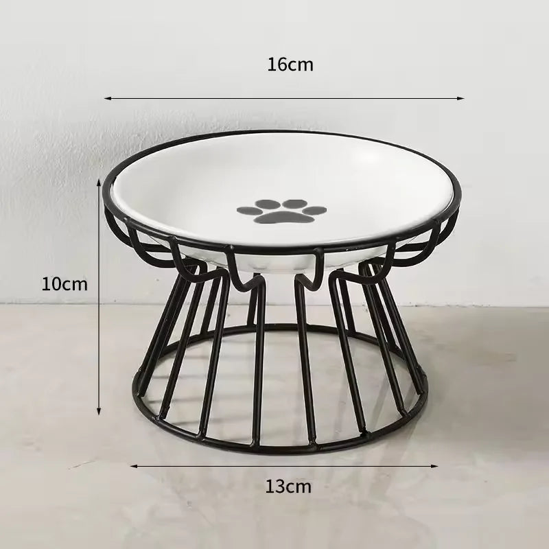 Ceramic Raised Pet Bowl with Stand - Black and Paw