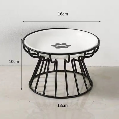 Ceramic Raised Pet Bowl with Stand - Black and Paw