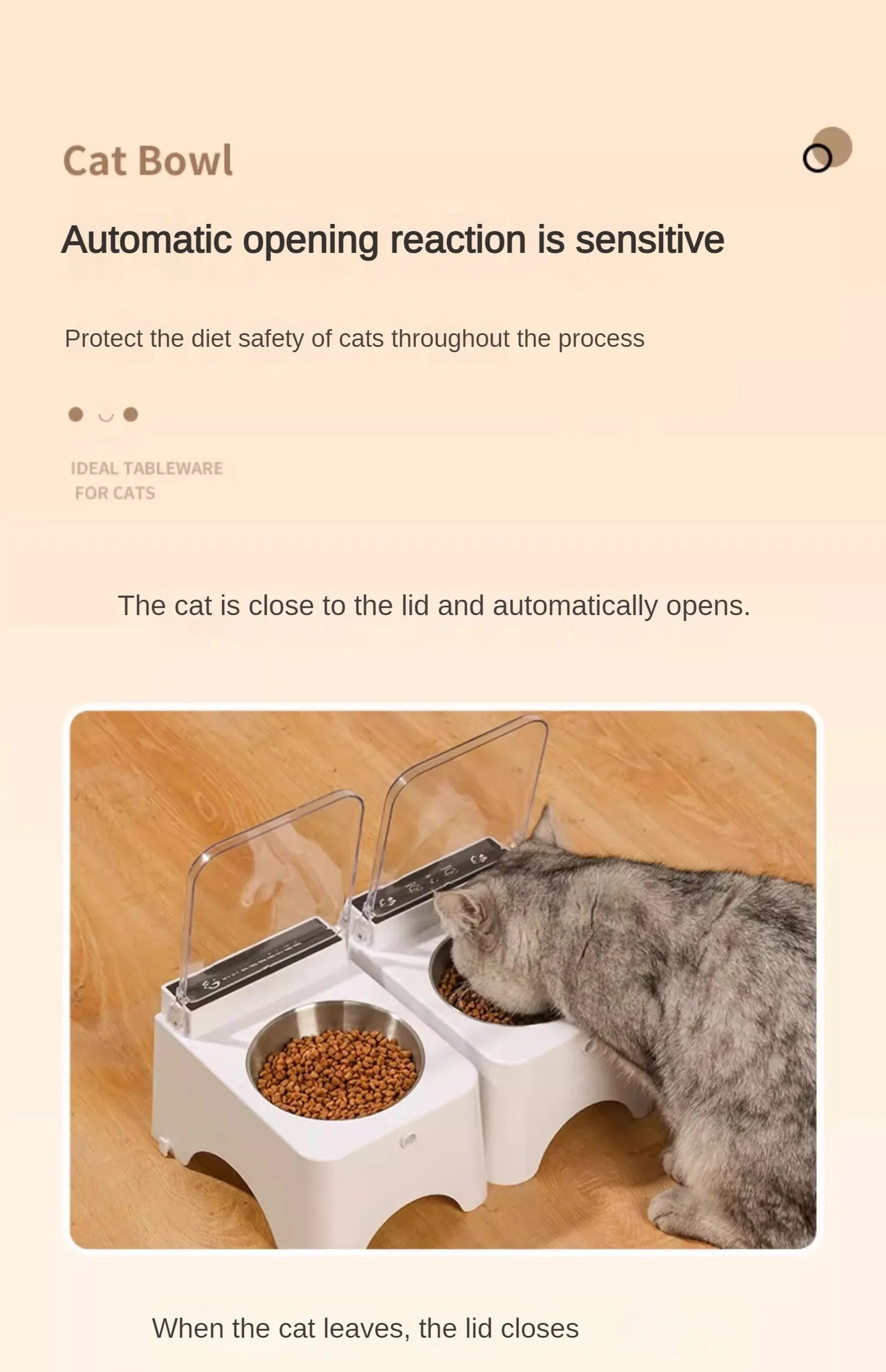 Smart Cat Food Bowl with Infrared Sensor Auto-Open Lid - size reference