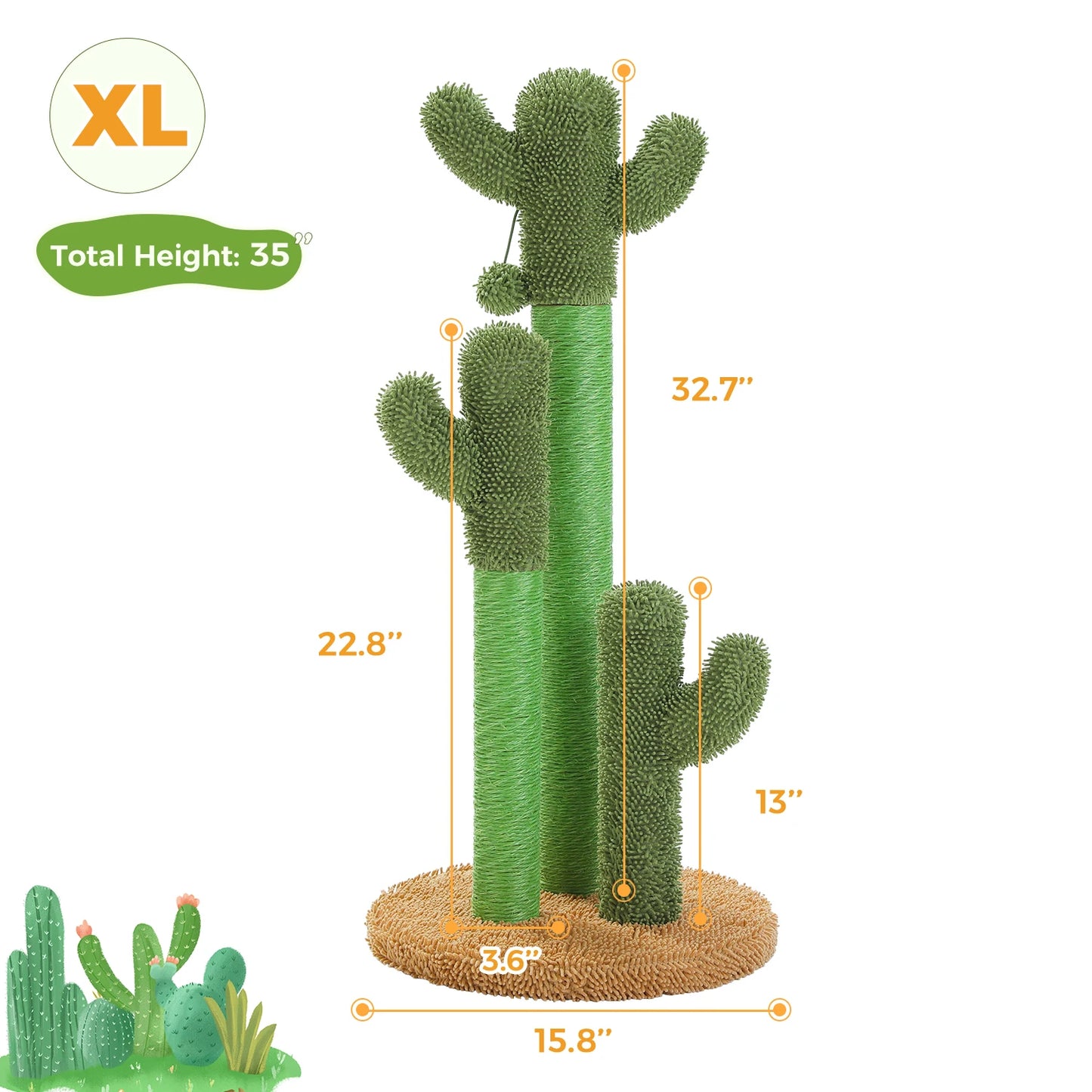 Cactus Cat Tree with Condo, Hammock and Toys - M / AMT0066BN-XL