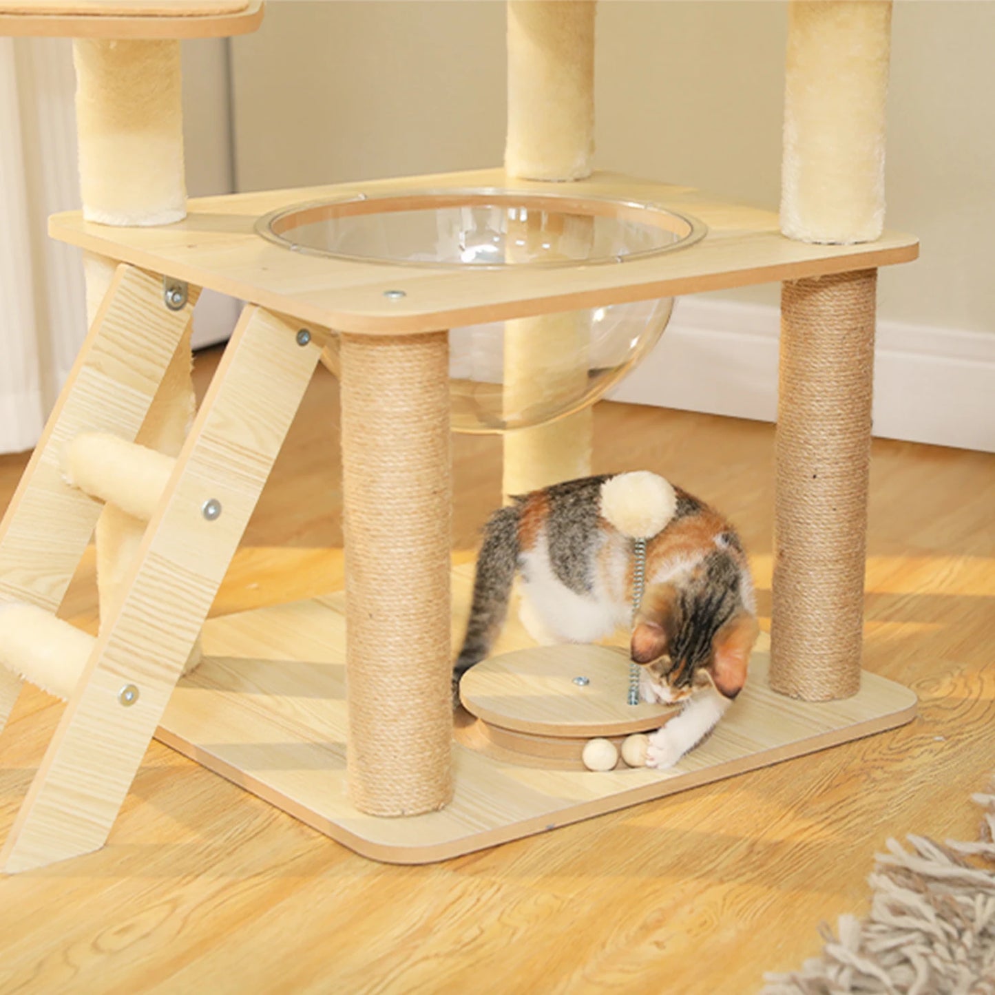 Multi-Level Wood Cat Tree with Hammock and Toys - view 19