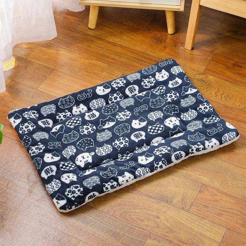 Soft Flannel Pet Sleeping Mat for Cats and Small Dogs - Navy blue cat head / M-49x32cm / Square
