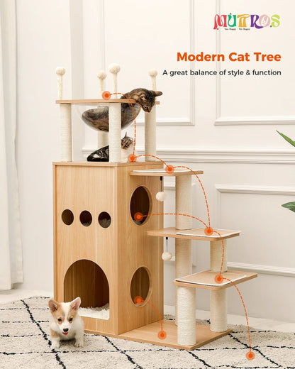 Multi-Level Wood Cat Tree with Hammock and Toys - view 37
