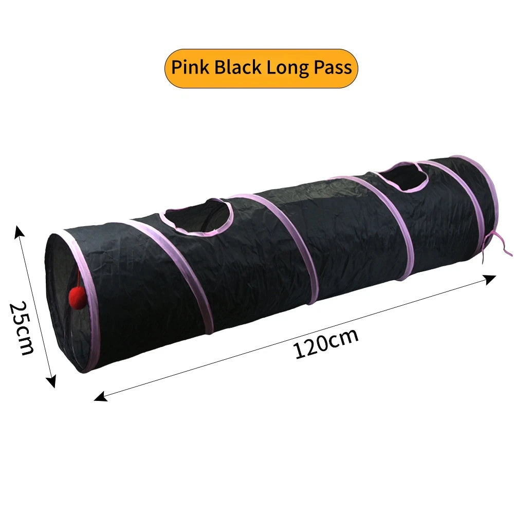 Foldable Cat Tunnel with Crinkle Paper for Indoor Play - Pink Long tunnels