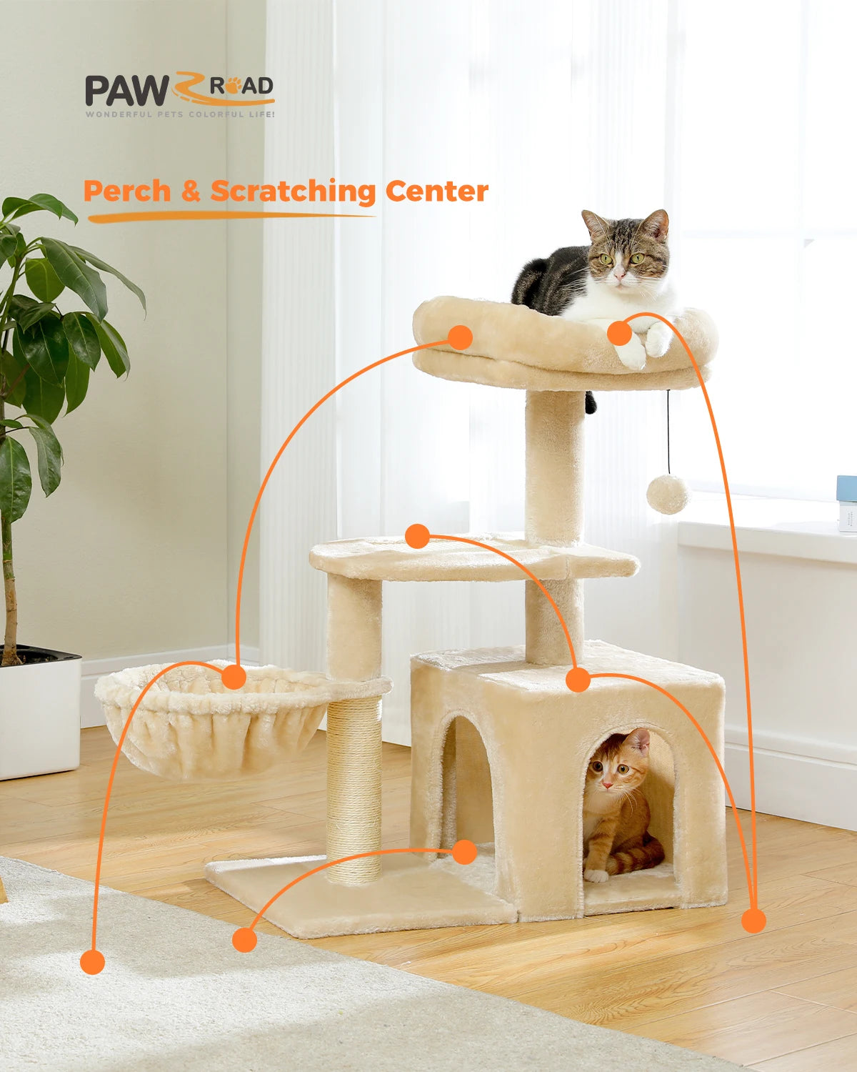 Cat Activity Tree with Hammock and Removable Perch - view 41