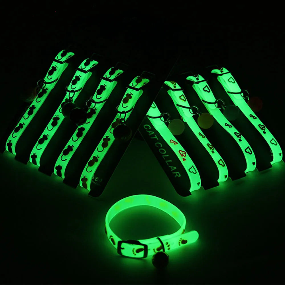 Luminous Glow-in-the-Dark Cat Collar with Bell - in use